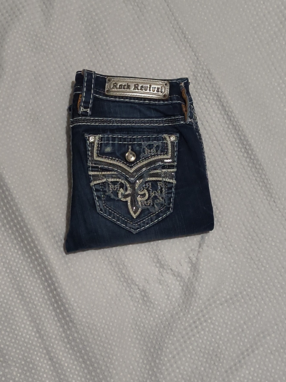 Rock Revival Womens Dark Blue Embroidered Pocket Jeans